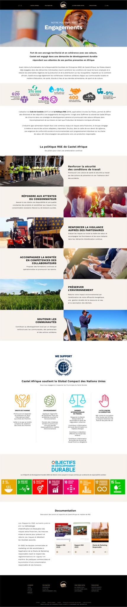 Page Engagements du site Castel Afrique