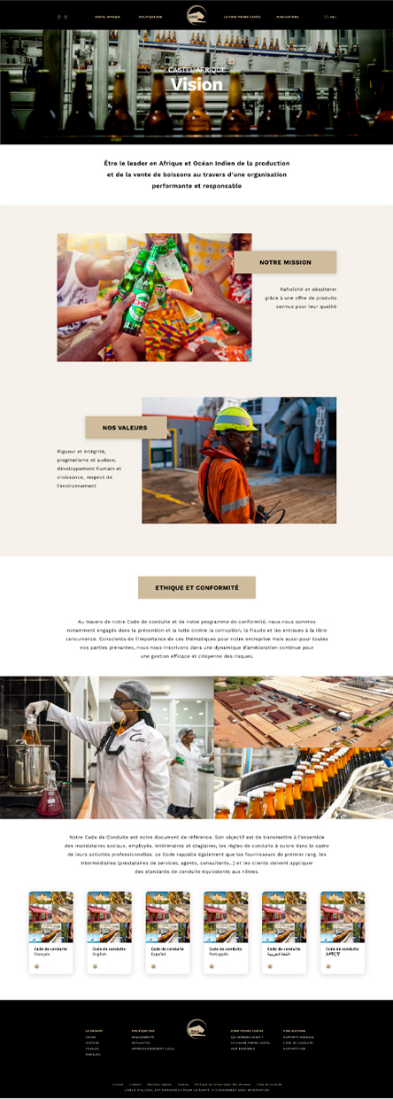 Page Vision du site Castel Afrique