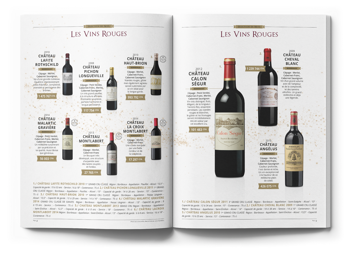 Double page du catalogue consacrée aux vins rouges