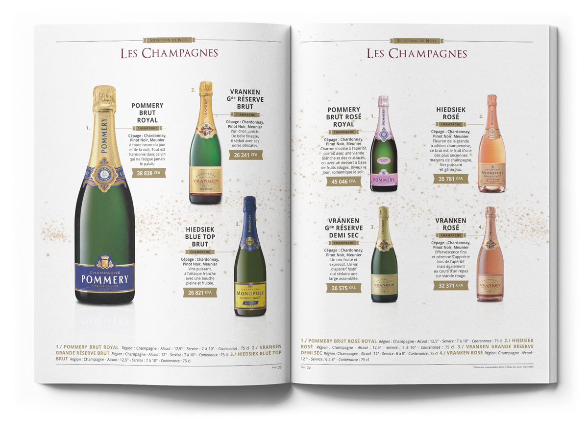 Double page du catalogue consacrée aux champagnes